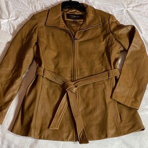 Andrew Marc camel colored buttery leather jacket size large EUC